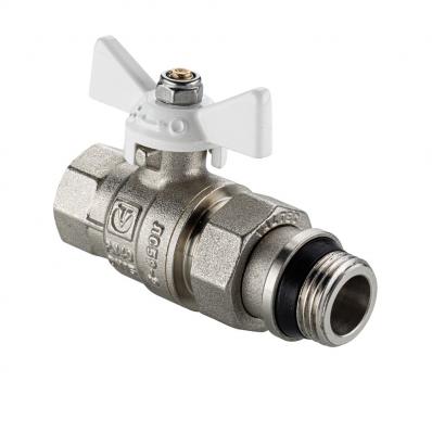 Кран шаровой BASE-ГОСТ  со сгоном и штуцером с белой рукояткой-бабочкой вн.-нар. DN20, PN40, 3/4"